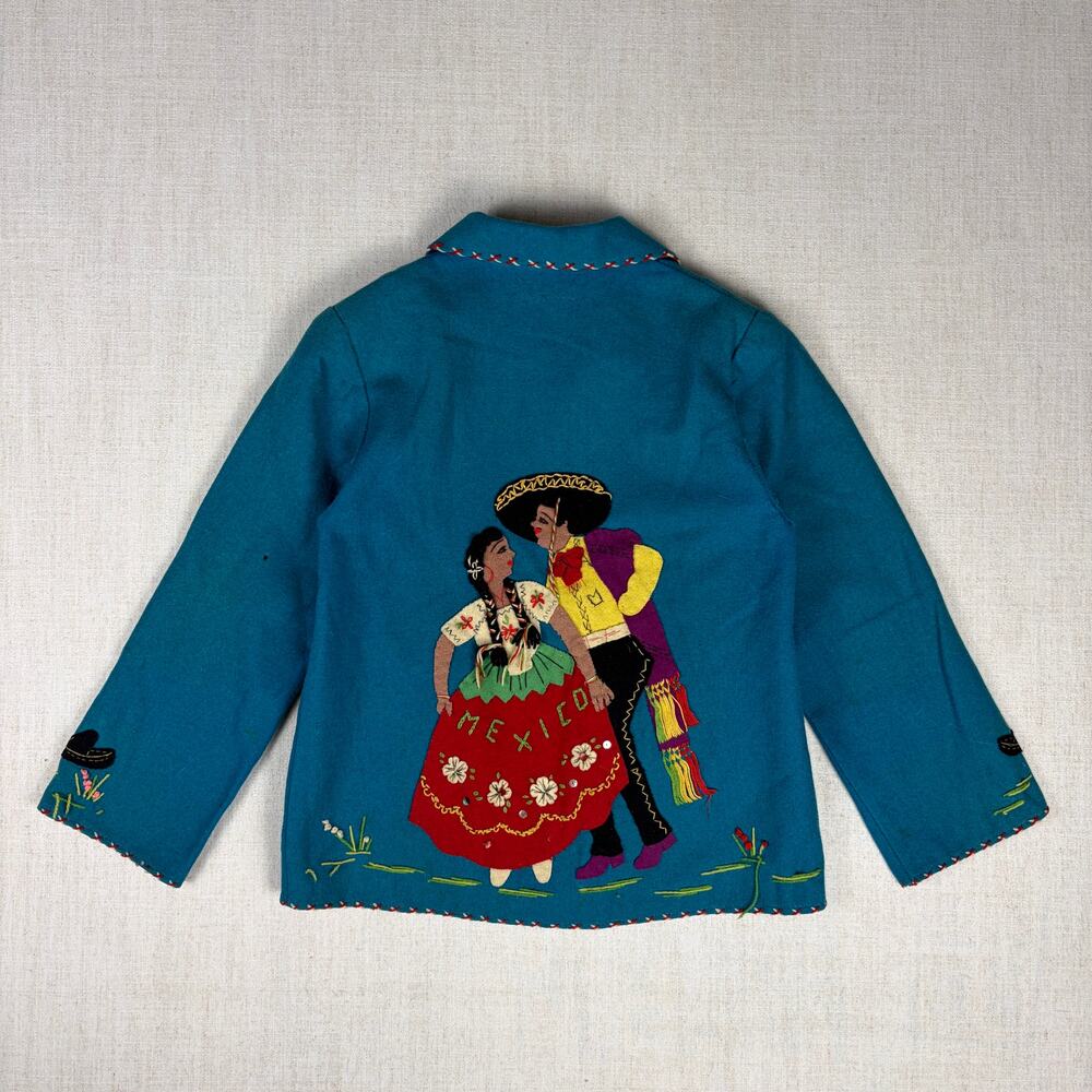 Vintage 1940s Mexican Souvenir Jacket La Mexicana Wool Dancing Couple Size Small